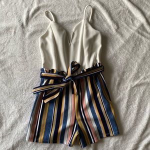 Almost Famous Multicolor Paperbag Tie Waist Romper